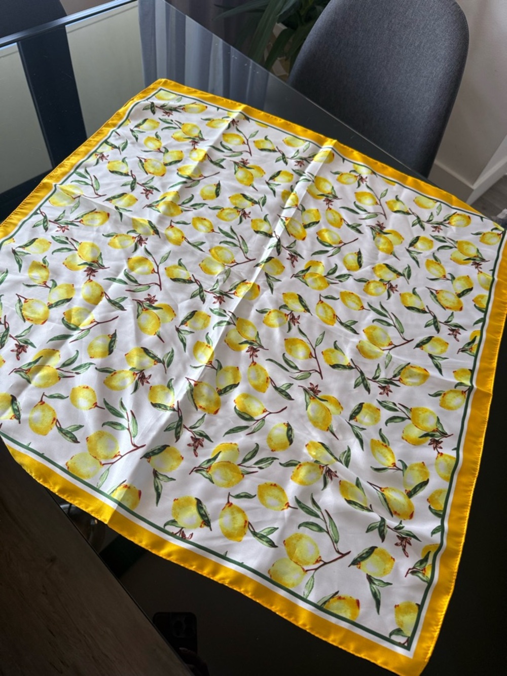 Lemon Print Satin Scarf | Italian Summer Amalfi Style Square Head Scarf